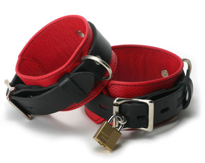 Strict Leather Deluxe Black and Red Locking Cuffs